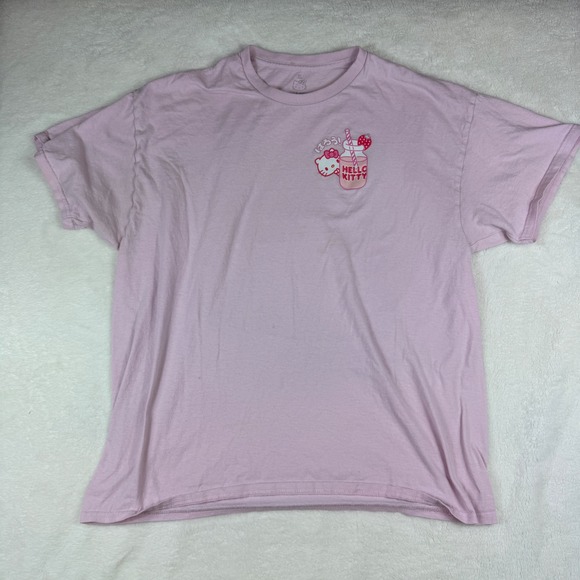 Hello Kitty Tops - Hello Kitty Sanrio Pink Strawberry Milk Graphic T-Shirt Kawaii XL
